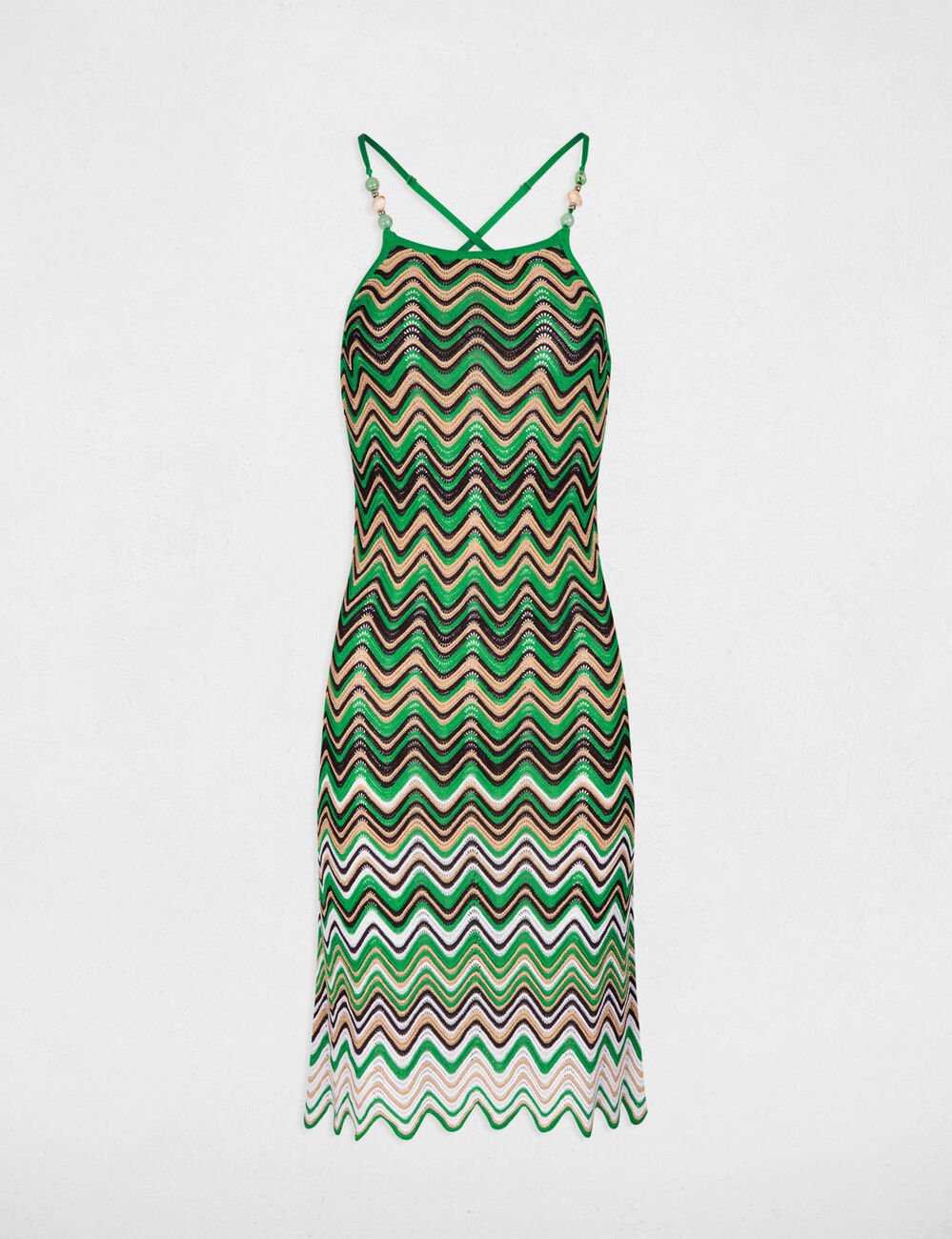 Robe tricot droite avec bijoux vert femme