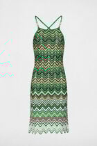 Robe tricot droite avec bijoux vert femme