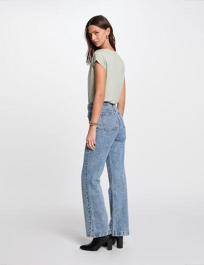 Wide leg jeans heavy stone wash denim women