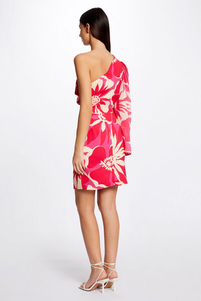 Fitted asymetrical dress floral print multico ladies'