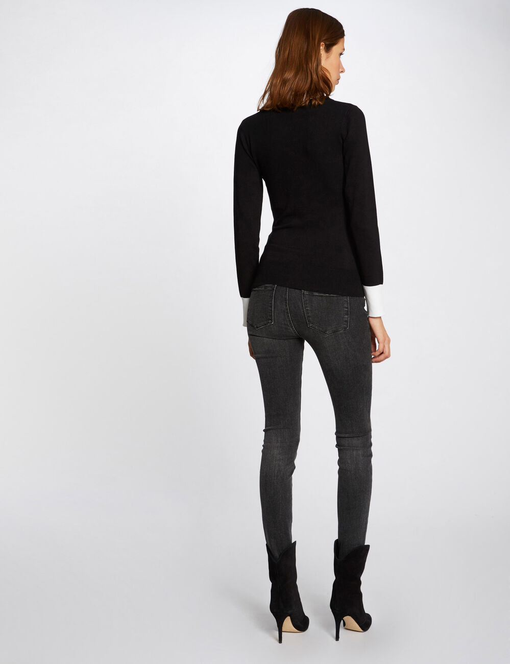 Long-sleeved jumper with double collar black women