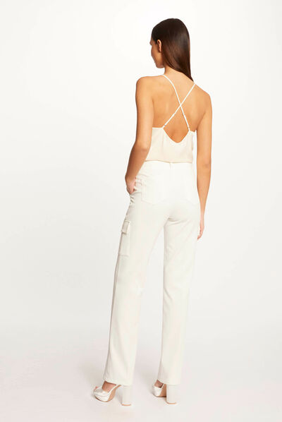 Straight trousers with side pockets ecru ladies'