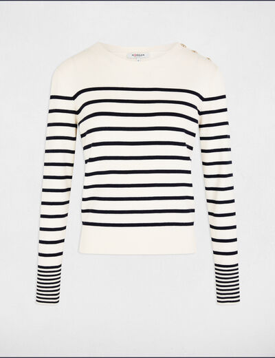 Long-sleeved jumper with stripes ecru women