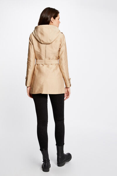 Straight belted trenchcoat with hood camel ladies'