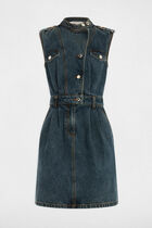 Straight mini denim dress stone wash denim women