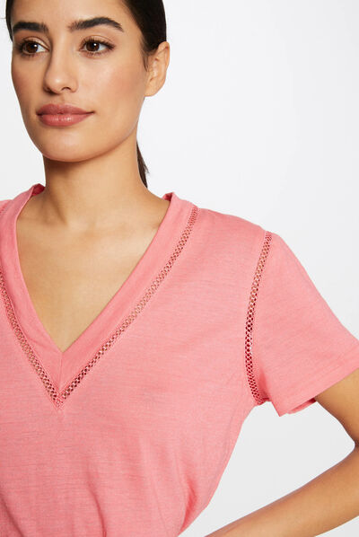 Short-sleeved t-shirt with V-neck pink ladies'