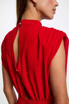 Robe courte ajustée épaulettes rouge femme