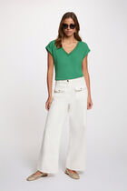 Shiny v-neck t-shirt meadow green women