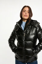 Shiny cropped puffer jacket black women