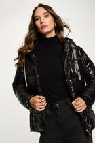 shiny cropped puffer jacket black women Shiny cropped puffer jacket black women
