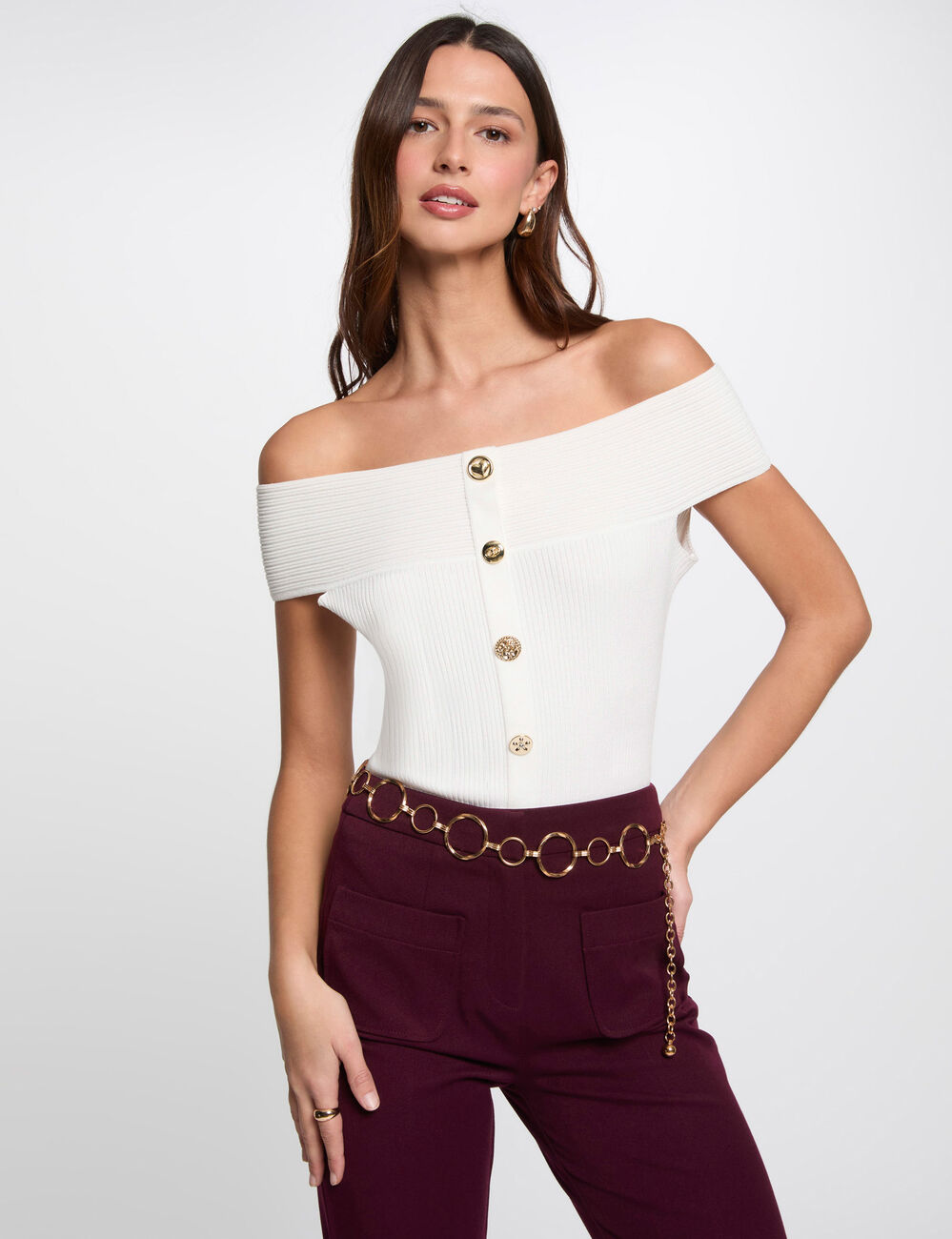 Jumper off the shoulder collar white women