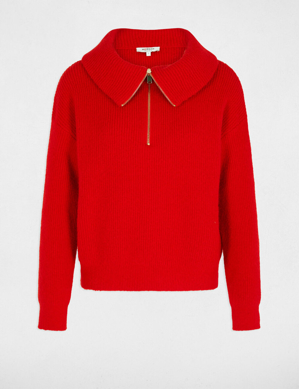 Jumper with zipped-rollneck red women