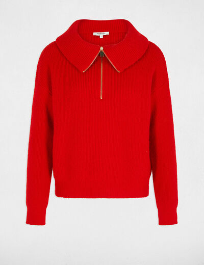 Jumper with zipped-rollneck red women