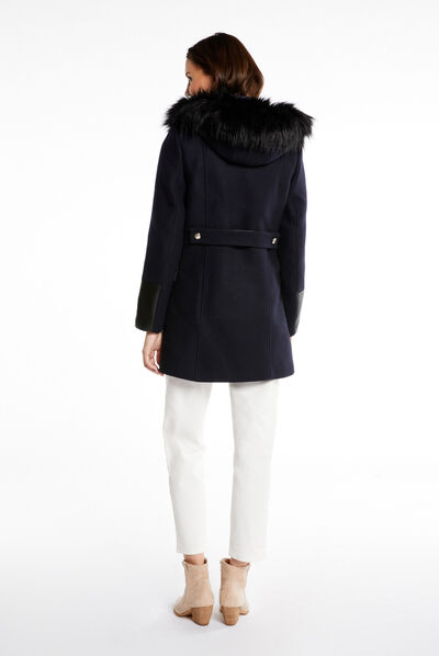 Straight zipped coat with hood navy ladies'