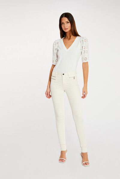 Slim trousers with stretch effect ivory ladies'