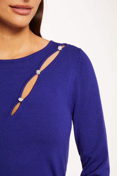Long-sleeved jumper with slit mid blue ladies'