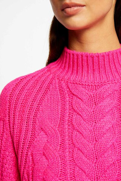 Long-sleeved jumper with high collar medium pink ladies'