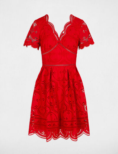 Mini embroidered skater dress red women