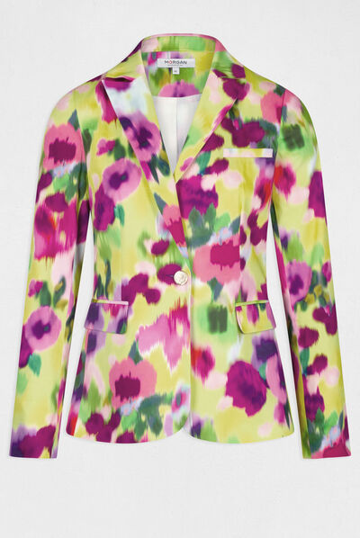 Waisted satin jacket abstract print multico ladies'