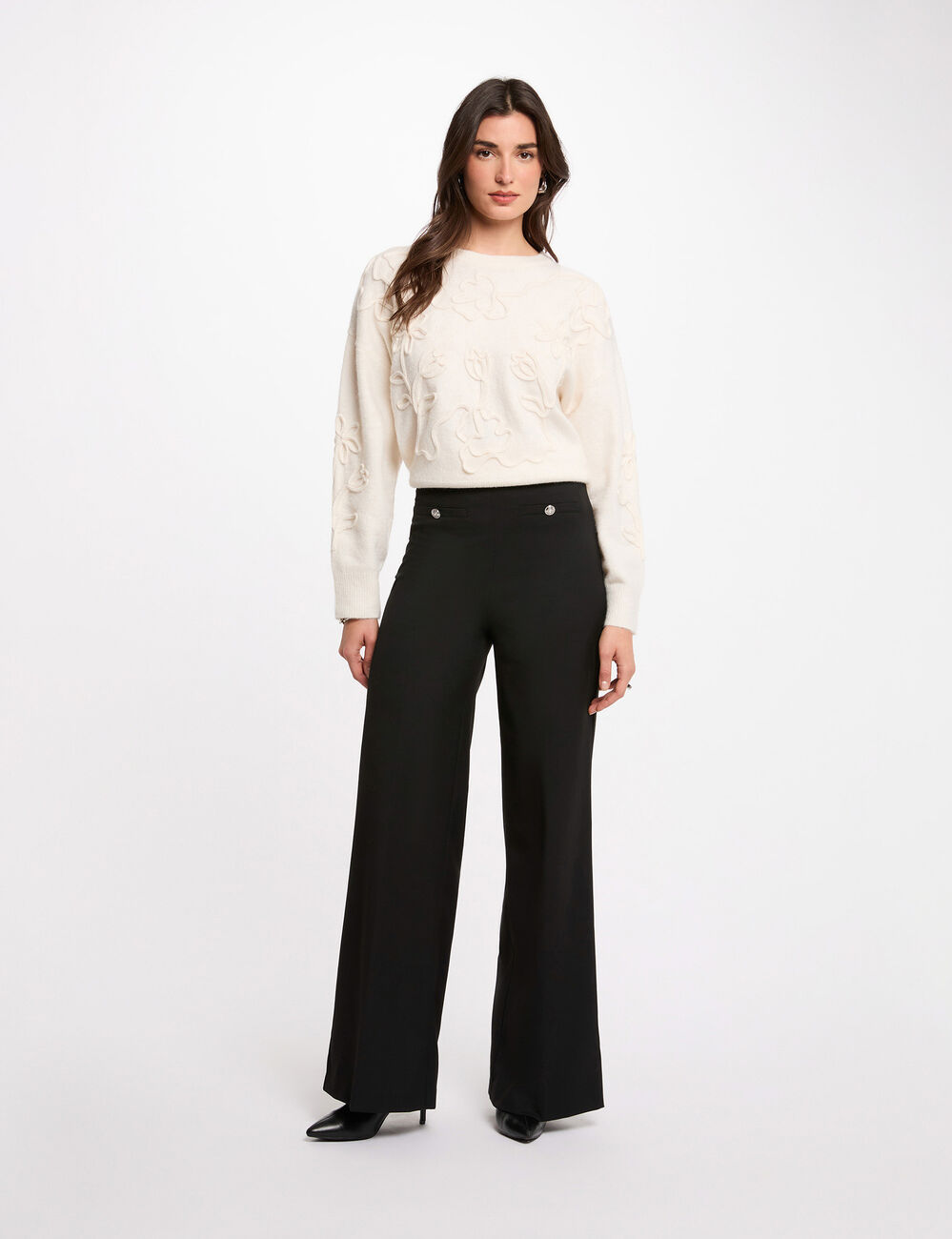 High-waisted wide-leg trousers black women