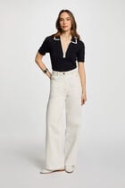 Pull col polo zippé bleu marine femme