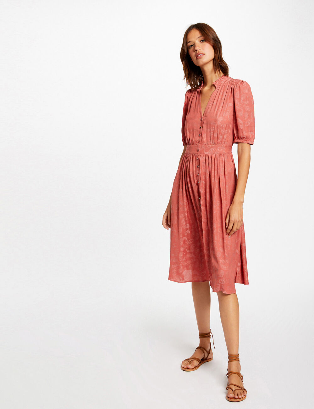 Straight dress with paisley print rust women