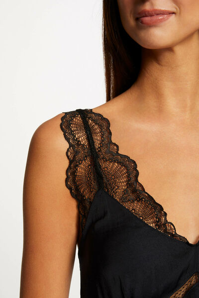 Blouse wide straps with lace navy ladies'
