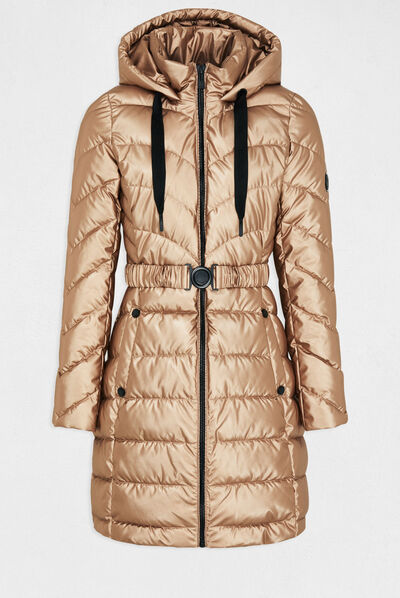 Metallised waisted padded jacket pale pink ladies'