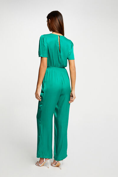 Satin loose straight jumpsuit mid-green ladies'