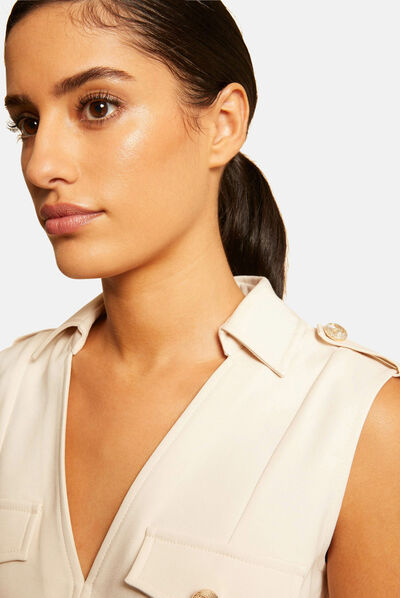 Sleeveless straight playsuit ivory ladies'