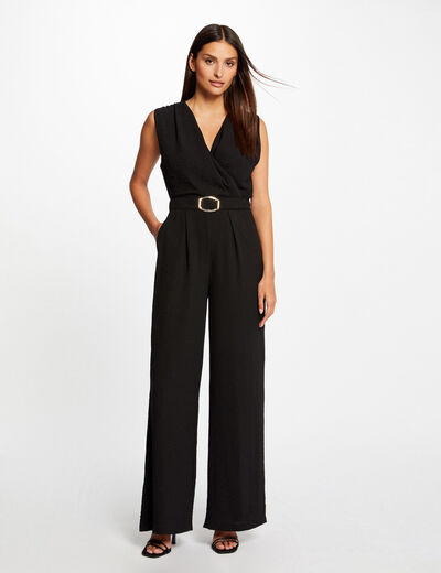 Wide leg jumpsuit with buckle detail black ladies'