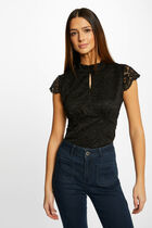 Short-sleeved t-shirt with lace black women