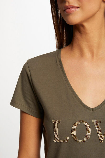Short-sleeved t-shirt khaki green ladies'