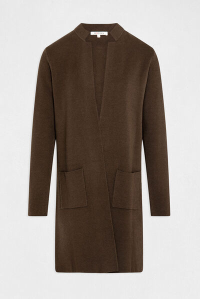Long straight cardigan with open collar dark green ladies'