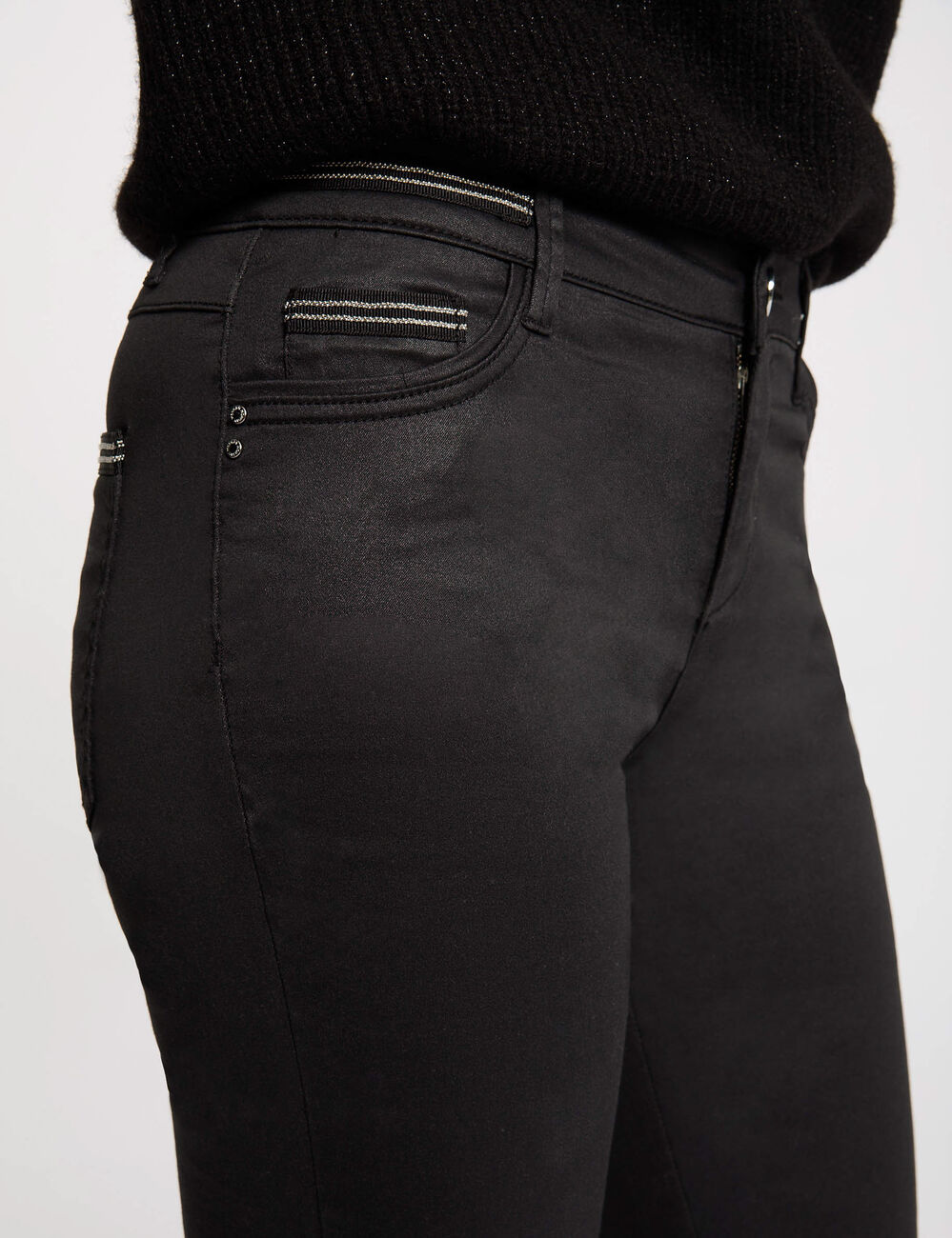 Slim trousers with wet effect black women