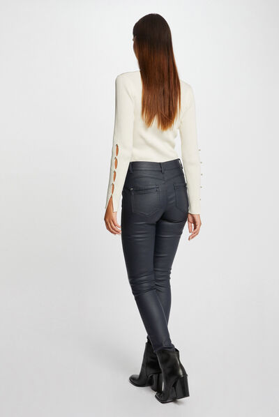 Skinny trousers with wet effect navy ladies'