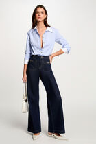 Striped long-sleeved shirt sky blue women
