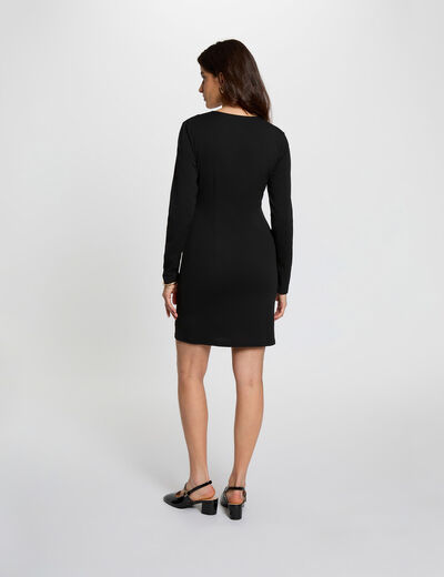 Fitted short dress with V-neck black women