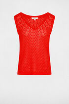 Crochet top with v-neck bright red women