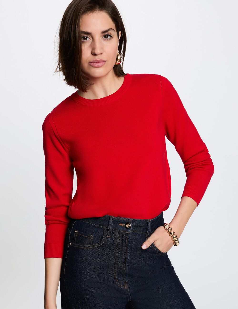 Textured knit sweater red women
