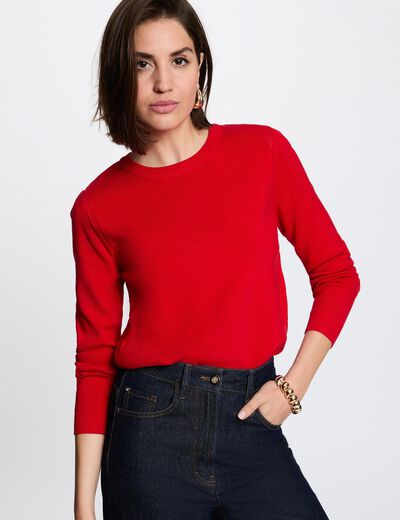 Textured knit sweater red women