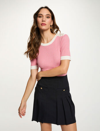 Pleated short skirt navy blue women