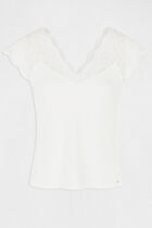 Short-sleeved t-shirt with lace ivory women