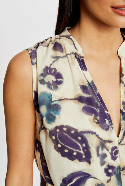 Sleeveless blouse floral print multico ladies'