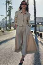High-waisted long skirt beige women
