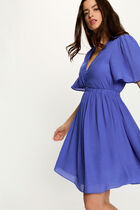 Pleated short dress blue women