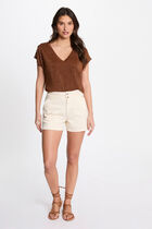 Jumper V-neck short sleeves cognac brown women