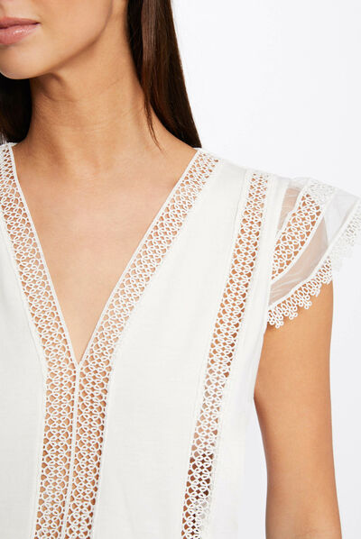 Short-sleeved t-shirt with lace ecru ladies'