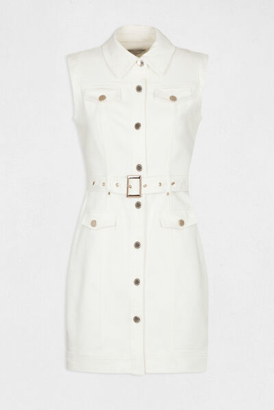 Straight belted denim dress ecru ladies'