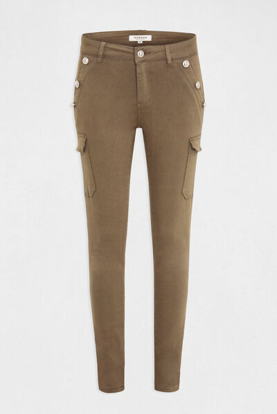 Skinny cargo trousers with buttons khaki green ladies'